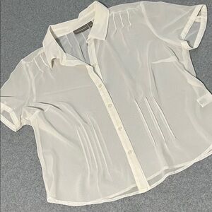 Croft & Barrow Sheer Cream Button Down Shirt Large Office Career